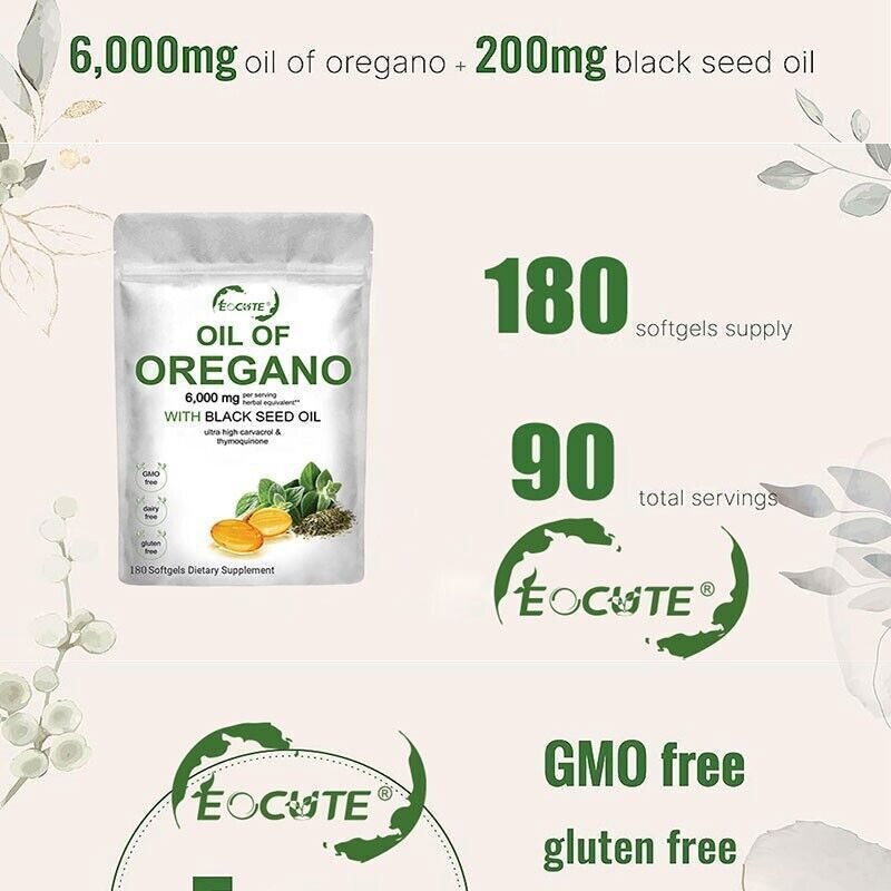 Organic Oil of Oregano 180 Softgels 2 in 1 Black Seed Oil Herbal Supplement