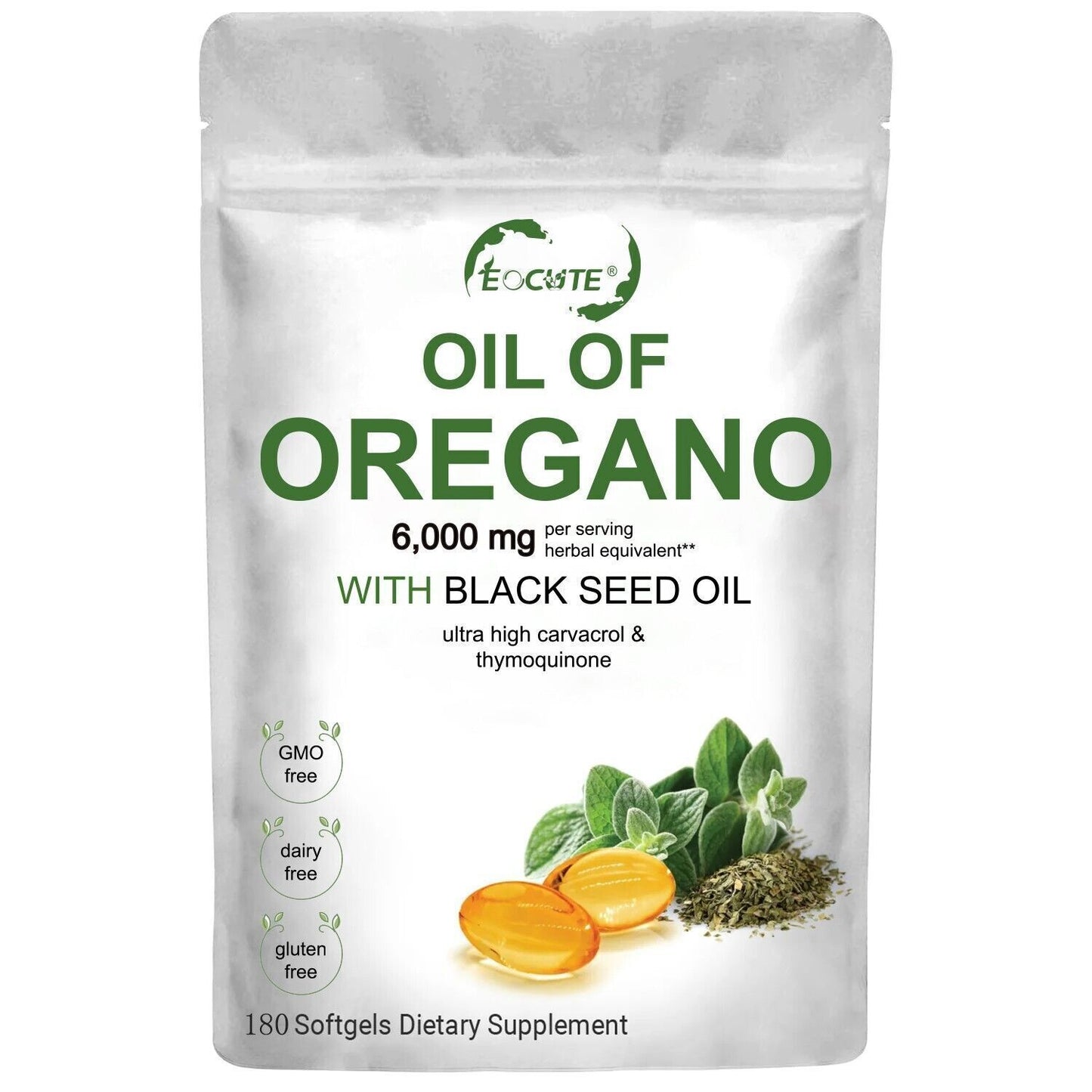 Organic Oil of Oregano 180 Softgels 2 in 1 Black Seed Oil Herbal Supplement