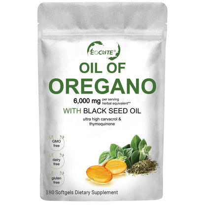 Organic Oil of Oregano 180 Softgels 2 in 1 Black Seed Oil Herbal Supplement